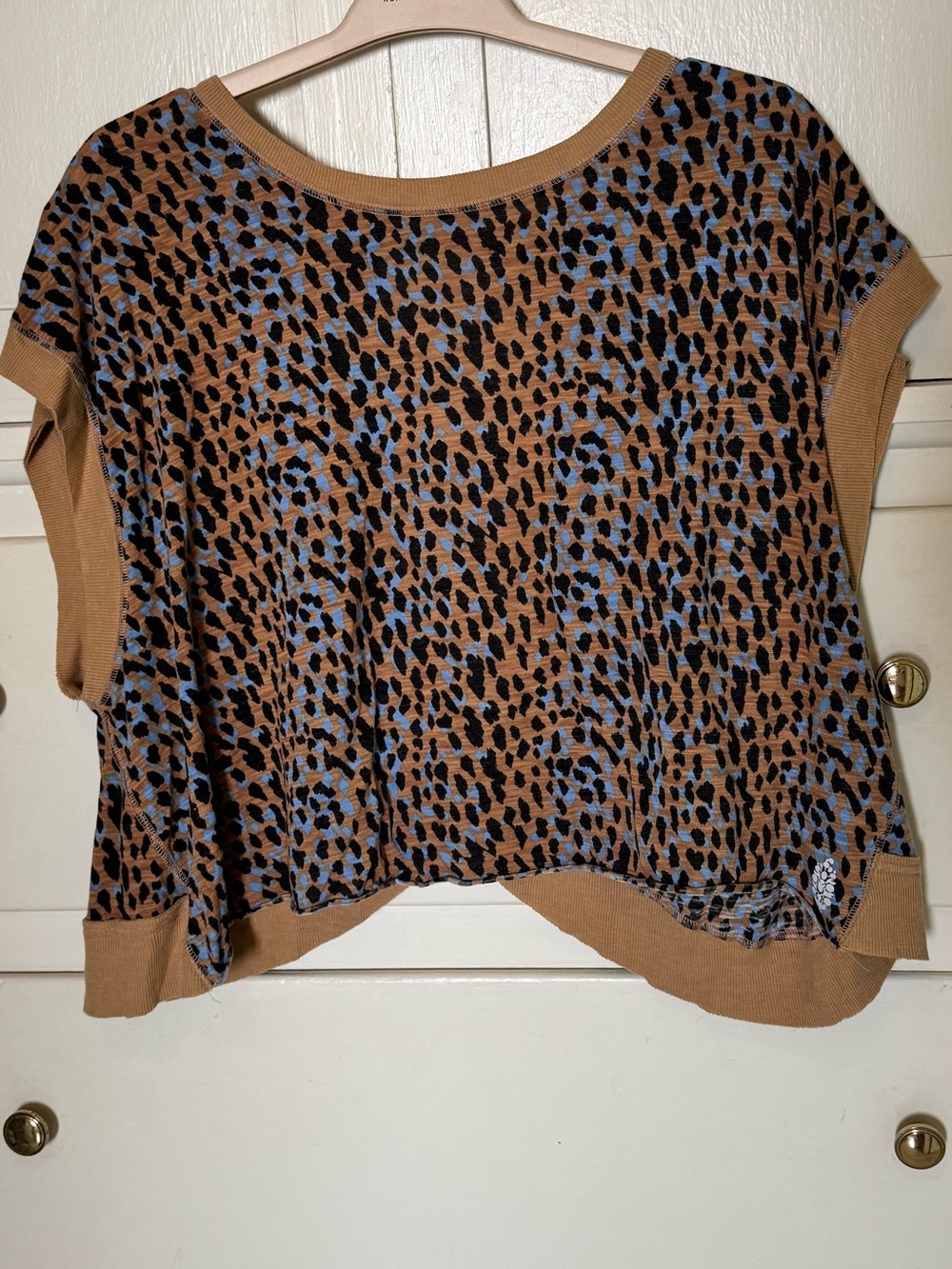 Free People - Women’s Brown and Blue Leopard Print Knit Top (L)